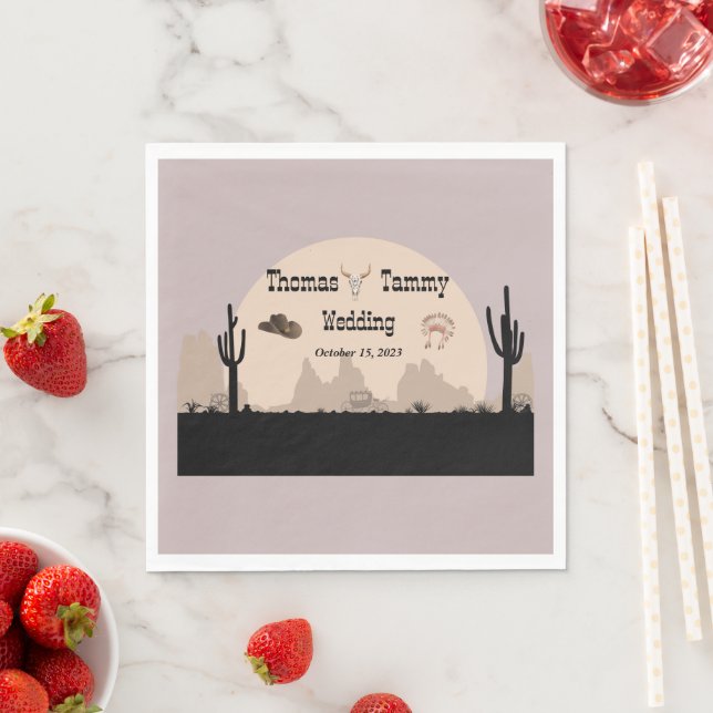 Western Cowboy & Indians Themed Wedding Napkin (Insitu)