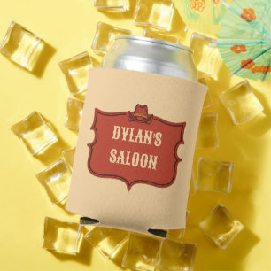 Western Cowboy Monogram Rustic Name Saloon Can Cooler