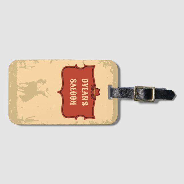 Western Cowboy Monogram Rustic Name Saloon Luggage Tag (Front Horizontal)