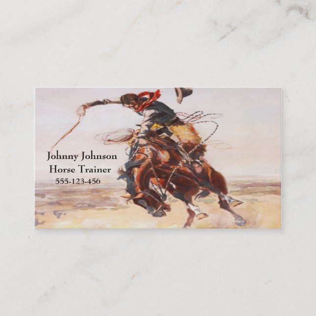 Western Cowboy On Bucking Horse Template Business Card (Front)