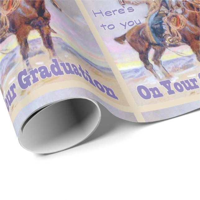 Western Cowboy On Horse Graduation Toast Gift Wrap (Roll Corner)