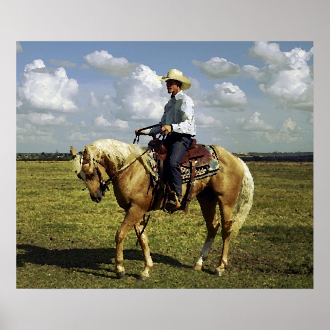 Western Cowboy on Palomino Horse Poster (Front)