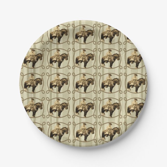 Western Cowboy Party Paper Plates Vintage Cowboy (Front)