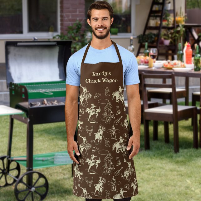 Western Cowboy Personalized Dark Brown Apron (Creator Uploaded)