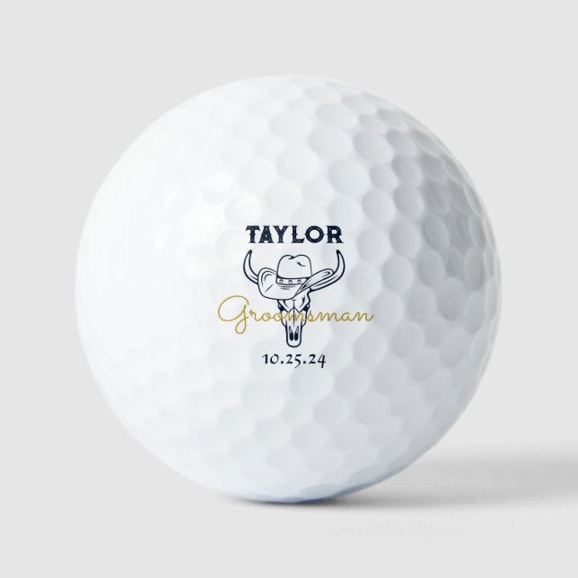 Western Cowboy Personalized Groomsmen Monogram Golf Balls (Front)
