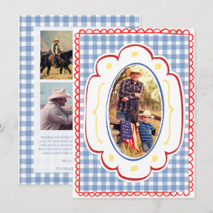 Western Cowboy Photo Christmas Card Blue Gingham