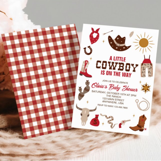 Western Cowboy Plaid Red Baby shower Invitation (Créateur téléchargé)