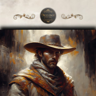 Western Cowboy Portrait Art Decoupage Tissue Paper