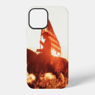 Western - cowboy portrait with USA flag iPhone 12 Case