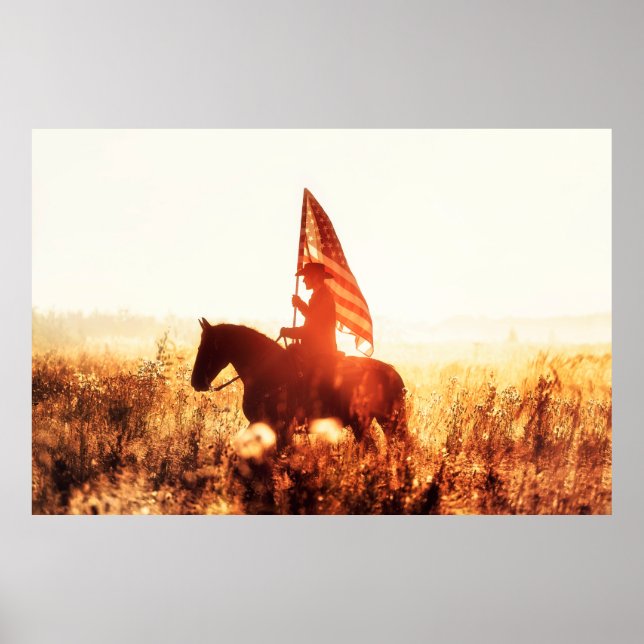 Western - cowboy portrait with USA flag Poster (Front)