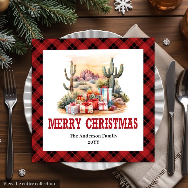 Western Cowboy Red Plaid Christmas Napkins (Western Cowboy Red Plaid Christmas Napkins)