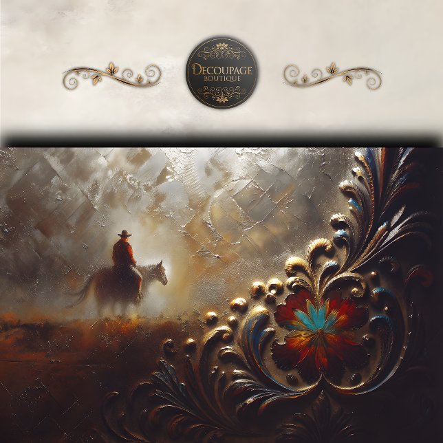 Western Cowboy Rider Ornate Art Decoupage Tissue Paper (Western Cowboy Rider Ornate Art Decoupage Tissue Paper)