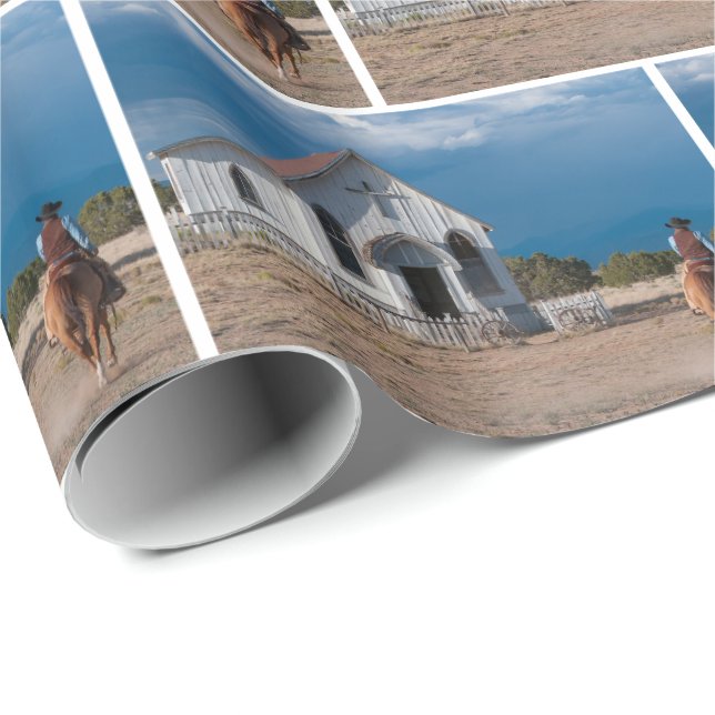 Western Cowboy Riding Horse To Church Gift Wrap (Roll Corner)