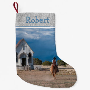 Western Cowboy Riding Horse To Church Small Christmas Stocking