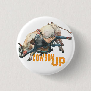 Western Cowboy Rodeo Bull 1 Inch Round Button