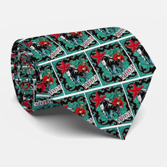 Western Cowboy Rodeo Steer Wrestling Necktie (Rolled)