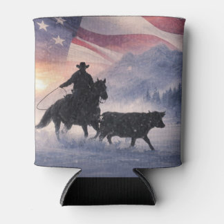 Western Cowboy Roping  Can Cooler