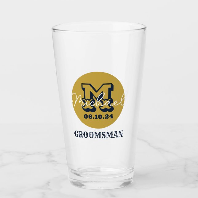 Western Cowboy Rustic Groomsmen Name Monogram Glass (Front)