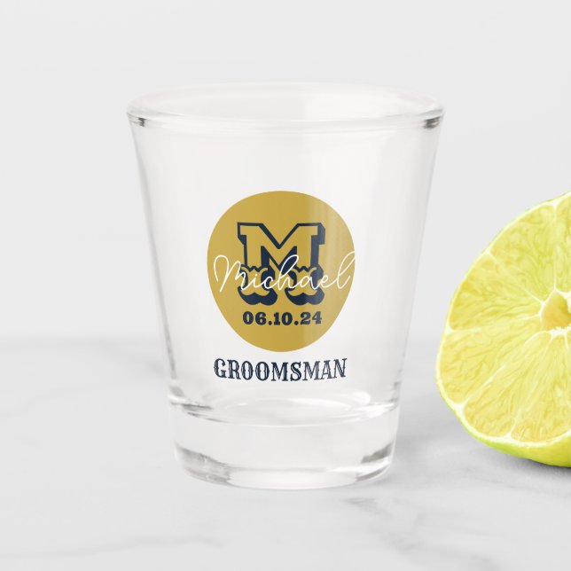 Western Cowboy Rustic Groomsmen Name Monogram Shot Glass (Front)