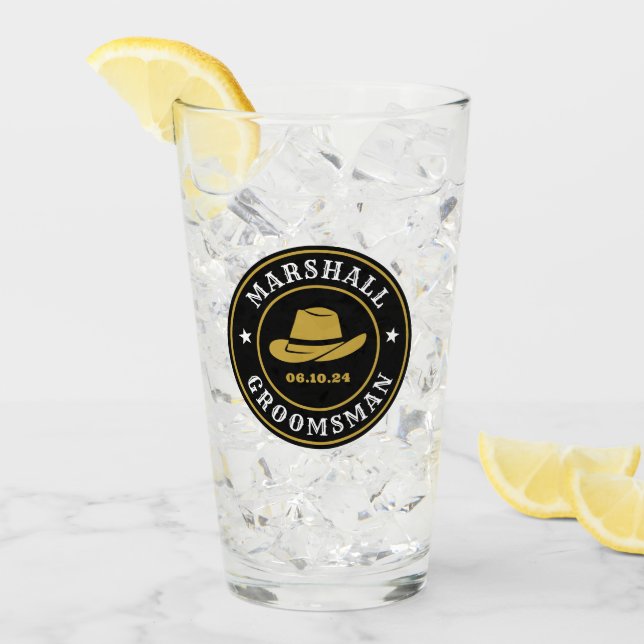 Western Cowboy Rustic Logo Personalized Groomsmen Glass (Front Ice)