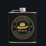 Western Cowboy Rustic Logo Personalized Groomsmen Hip Flask<br><div class="desc">Personalized gifts for groomsmen with western cowboy theme. Decorated with cowboy hat with vintage western font. Text and colour are editable using the Design Tool to fit your occasion. Get this customize gift for wedding,  bachelor party,  engagement party or any other special occasions.</div>