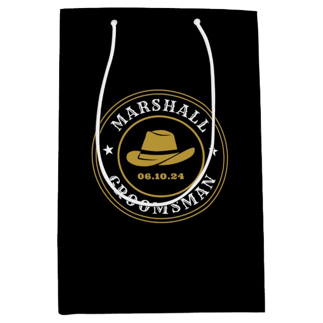 Western Cowboy Rustic Logo Personalized Groomsmen Medium Gift Bag (Front)