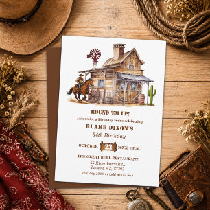 Western Cowboy Saloon 34th Birthday Party Invitation