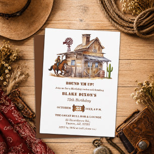 Western Cowboy Saloon 75th Birthday Party Invitation