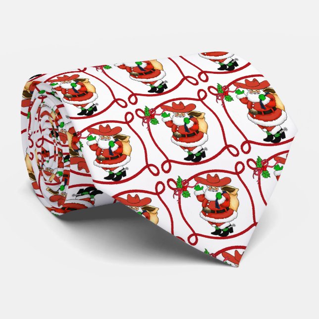 Western Cowboy Santa Christmas Tie (Rolled)