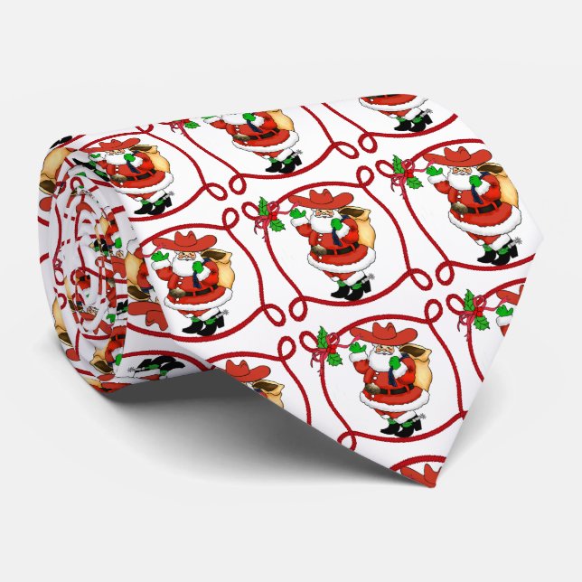 Western Cowboy Santa Christmas Tie (Rolled)