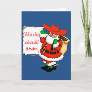Western Cowboy Santa Making A List Holiday Card