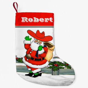 Western Cowboy Santa Winter Scene 3 Small Christmas Stocking