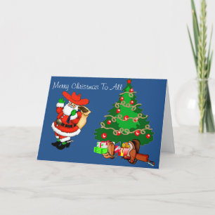 Western Cowboy Santa With Christmas Tree Holiday Card