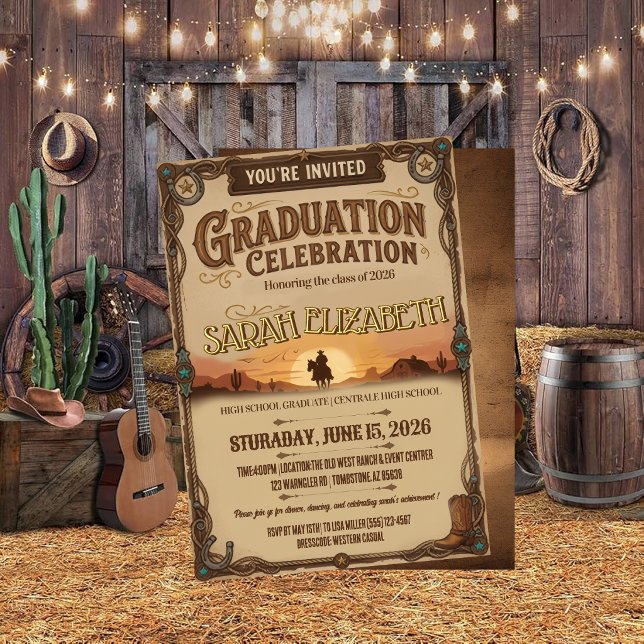 Western Cowboy Silhouette Graduation Celebration  Invitation (Creator Uploaded)