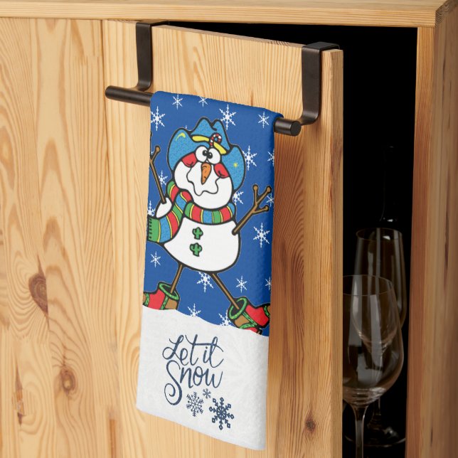 Western Cowboy Snowman Christmas  Kitchen Towel (Thirds Fold)