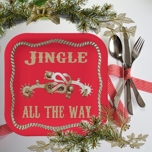 Western Cowboy Spurs Jingle All The Way Paper Plate (Creator Uploaded)