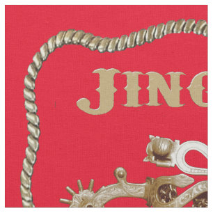 Western Cowboy Spurs Jingle All The Way Red 9" Fabric