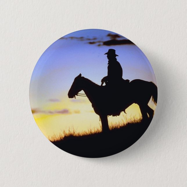Western Cowboy Sunset Silhouette 2 Inch Round Button (Front)