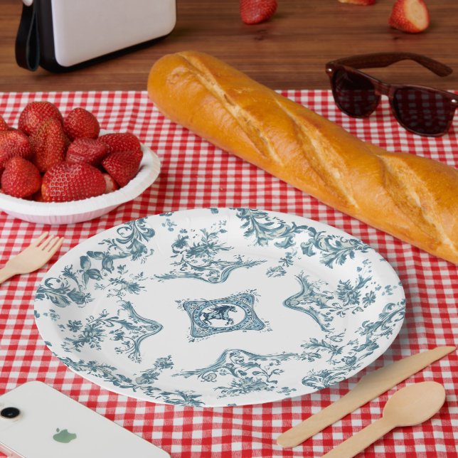 Western Cowboy Toile de Jouy Bandana Design Horse Paper Plate (Picnic)