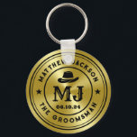 Western Cowboy Vintage Gold Monogram Groomsmen Keychain<br><div class="desc">Personalized gifts for groomsmen and best man with western cowboy theme. Decorated with cowboy hat with vintage western font. Text and colour are editable using the Design Tool to fit your occasion. Get this customize gift for wedding,  bachelor party,  engagement party or any other special occasions.</div>