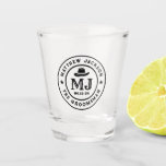 Western Cowboy Vintage Logo Monogram Groomsmen Shot Glass<br><div class="desc">Personalized gifts for groomsmen with western cowboy theme. Decorated with cowboy hat with vintage western font. Text and colour are editable using the Design Tool to fit your occasion. Get this customize gift for wedding,  bachelor party,  engagement party or any other special occasions.</div>