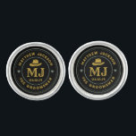 Western Cowboy Vintage Monogram Black Groomsmen Cufflinks<br><div class="desc">Personalized gifts for groomsmen with western cowboy theme. Decorated with cowboy hat with vintage western font. Text and colour are editable using the Design Tool to fit your occasion. Get this customize gift for wedding,  bachelor party,  engagement party or any other special occasions.</div>