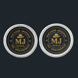 Western Cowboy Vintage Monogram Black Groomsmen Cufflinks<br><div class="desc">Personalized gifts for groomsmen with western cowboy theme. Decorated with cowboy hat with vintage western font. Text and colour are editable using the Design Tool to fit your occasion. Get this customize gift for wedding,  bachelor party,  engagement party or any other special occasions.</div>