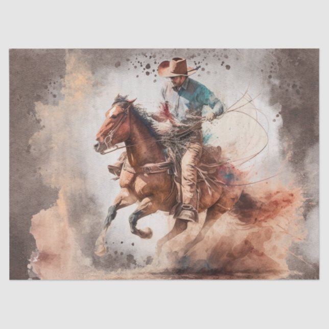 Western Cowboy Watercolor Decoupage Tissue Paper (Front)