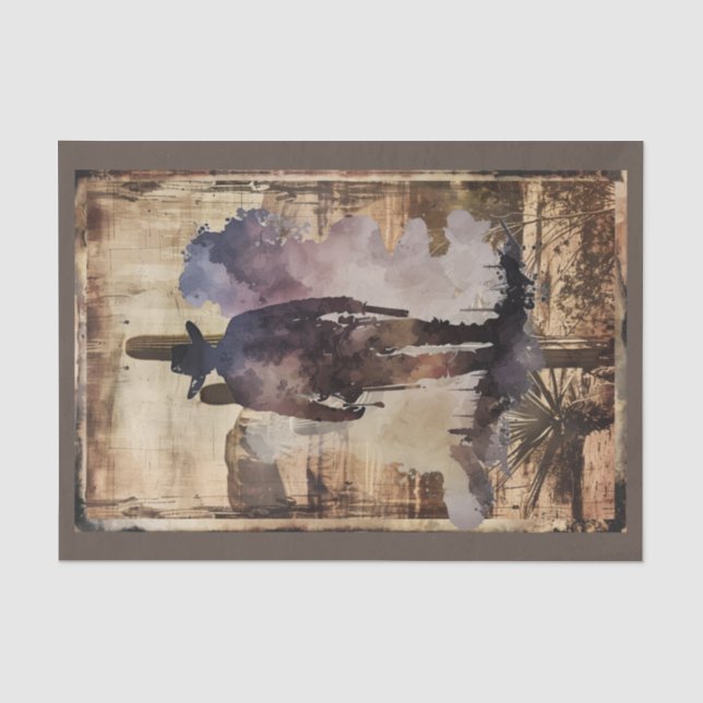 Western Cowboy Watercolor Decoupage Tissue Paper (Front)