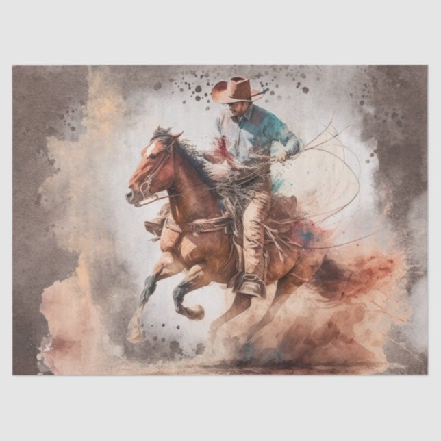 Western Cowboy Watercolor Decoupage Tissue Paper (Front)