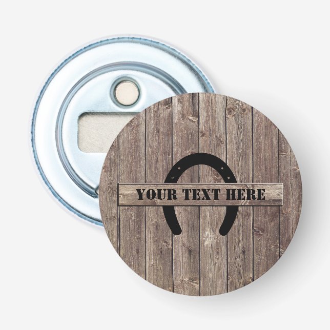 Western Cowboy Weathered Barn Wood Horseshoe Bottle Opener (Front)