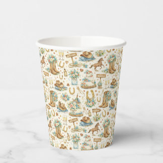 Western Cowboy Wedding Watercolor Pattern Paper Cups