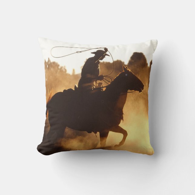 Western Cowboy with Lasso Throw Pillow (Front)