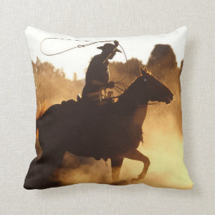 Western Cowboy with Lasso Throw Pillow